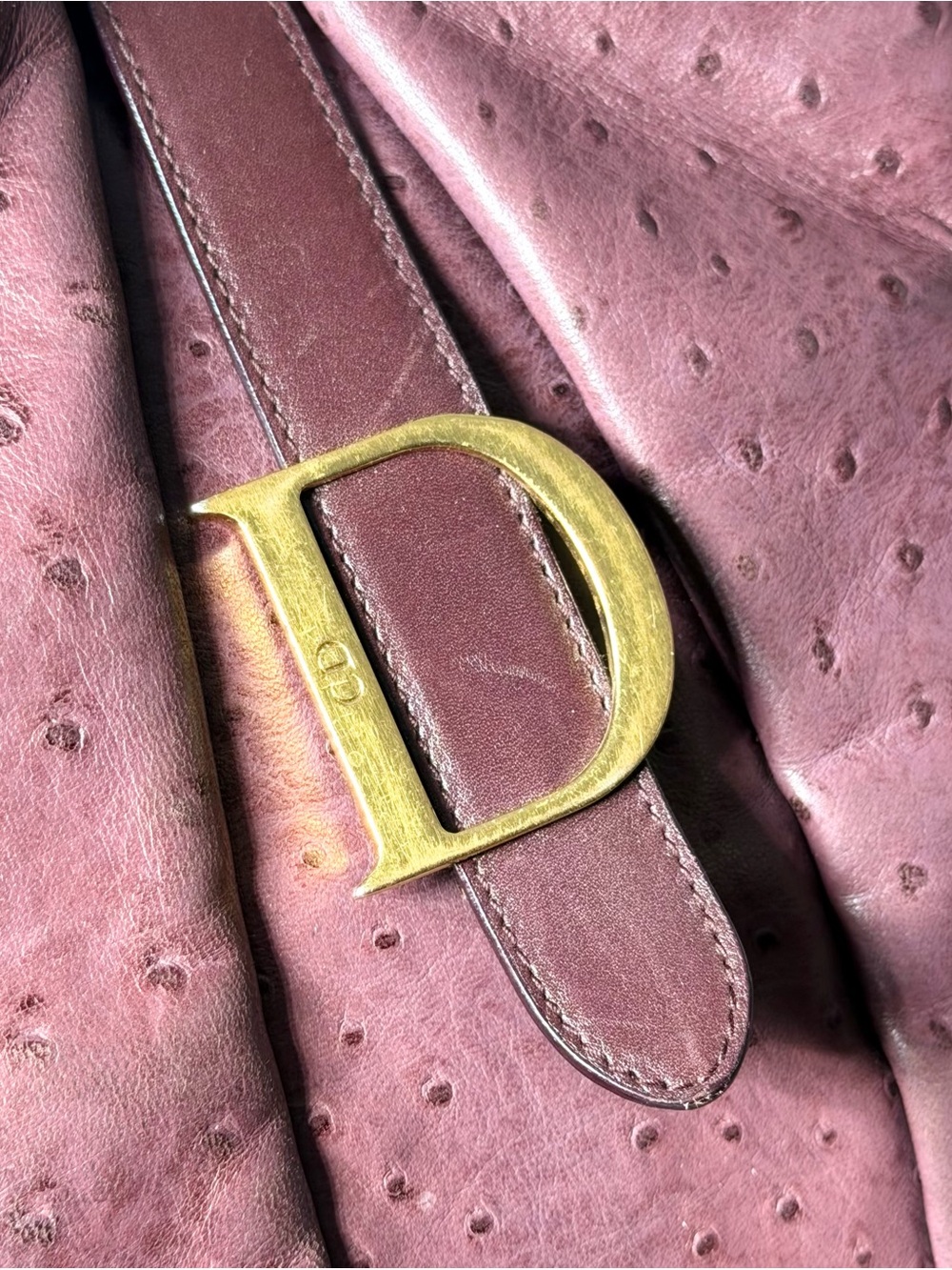 Christian Dior Vintage Ostrich Double Saddle Bowler Bag in Purple - Picture 10 of 14